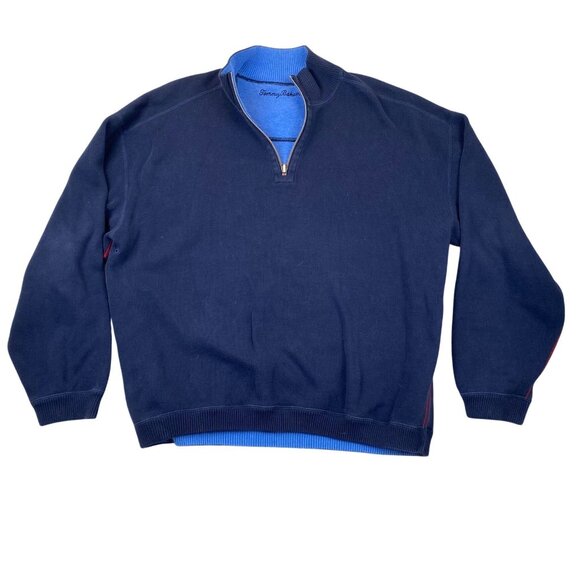 Tommy Bahama Mens Sweater XL Blue Knit Pullover 1/4 Zip Mock Neck Cozy Winter - Picture 1 of 8